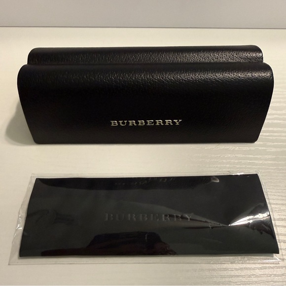 ๐ Burberry Black Leather Hard Case + Cleaning Cloth ๐ค Luxury Eyeglass Case - Picture 2 of 16